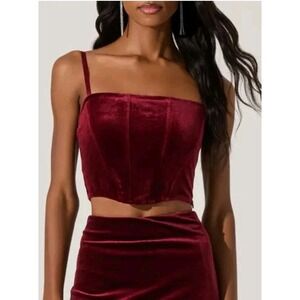 ASTR The LABEL Women's Velvet Corset Crop Top Square‎ Neck Stretch Wine Size S
